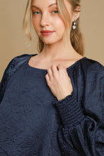 Load image into Gallery viewer, Umgee Wrinkled Round Neck Lantern Sleeve Blouse

