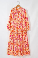 Load image into Gallery viewer, Tiered Printed Notched Long Sleeve Midi Dress
