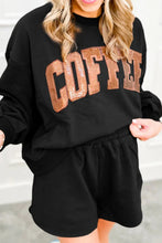 Load image into Gallery viewer, COFFEE Sequin Round Neck Long Sleeve Top and Shorts Set

