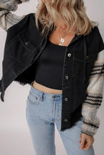 Load image into Gallery viewer, Drawstring Raw Hem Button Up Hooded Denim Jacket
