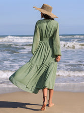 Load image into Gallery viewer, Embroidered Polka Dot Tie Neck Long Sleeve Midi Dress
