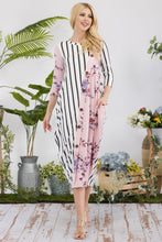 Load image into Gallery viewer, Celeste Full Size Floral Striped Contrast Midi-Dress with Pockets
