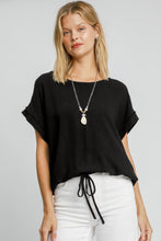 Load image into Gallery viewer, Umgee Drawstring Hem Round Neck Short Sleeve T-Shirt
