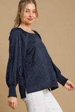 Load image into Gallery viewer, Umgee Wrinkled Round Neck Lantern Sleeve Blouse
