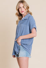 Load image into Gallery viewer, BOMBOM Button Up Short Sleeves Ribbed Shirt
