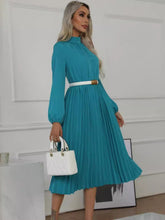 Load image into Gallery viewer, Mock Neck Long Sleeve Pleated Dress
