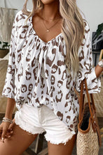 Load image into Gallery viewer, Leopard V-Neck Three-Quarter Sleeve Blouse
