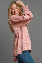 Load image into Gallery viewer, Umgee Wrinkled Round Neck Lantern Sleeve Blouse
