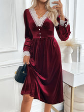 Load image into Gallery viewer, Perfee Lace Detail V-Neck Long Sleeve Midi Dress
