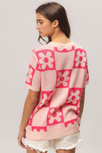 Load image into Gallery viewer, BiBi Flower Checker Pattern Short Sleeve Sweater

