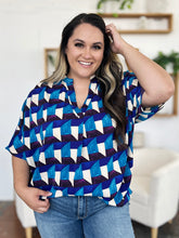 Load image into Gallery viewer, Double Take Full Size Geometric Notched Half Sleeve Blouse
