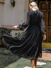 Load image into Gallery viewer, Embroidered Polka Dot Tie Neck Long Sleeve Midi Dress
