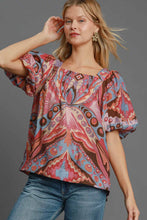 Load image into Gallery viewer, Umgee Full Size Abstract Print Smocked Square Neck Puff Sleeve Blouse
