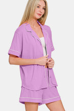 Load image into Gallery viewer, Zenana Button Down Short Sleeve Top and Shorts Lounge Set
