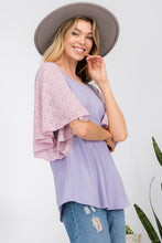 Load image into Gallery viewer, Celeste Full Size Contrast Eyelet Ruffle Sleeve Blouse
