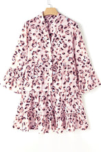 Load image into Gallery viewer, Leopard Notched Long Sleeve Tiered Dress
