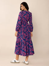 Load image into Gallery viewer, Printed V-Neck Long Sleeve Midi Dress
