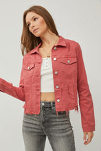 Load image into Gallery viewer, RISEN Raw Hem Button Up Cropped Denim Jacket
