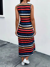 Load image into Gallery viewer, Slit Striped Round Neck Tank Dress
