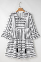 Load image into Gallery viewer, Printed Tie Neck Three-Quarter Sleeve Mini Dress
