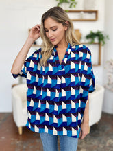 Load image into Gallery viewer, Double Take Full Size Geometric Notched Half Sleeve Blouse
