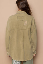 Load image into Gallery viewer, POL Button Down Raw Hem Distressed Shacket
