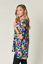 Load image into Gallery viewer, Double Take Full Size Printed V-Neck Short Sleeve Side Slit Top
