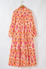 Load image into Gallery viewer, Tiered Printed Notched Long Sleeve Midi Dress
