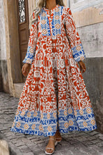 Load image into Gallery viewer, Printed Notched Long Sleeve Maxi Dress
