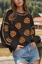 Load image into Gallery viewer, Sequin Pumpkin Round Neck Long Sleeve Sweatshirt
