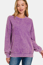 Load image into Gallery viewer, Zenana Washed Round Neck Dropped Shoulder Sweatshirt
