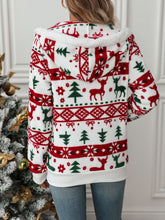 Load image into Gallery viewer, Drawstring Christmas Element Zip Up Hooded Jacket
