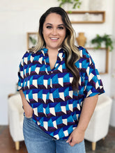 Load image into Gallery viewer, Double Take Full Size Geometric Notched Half Sleeve Blouse
