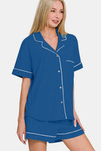 Load image into Gallery viewer, Zenana Button Down Short Sleeve Top and Shorts Lounge Set
