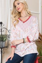Load image into Gallery viewer, Celeste Full Size Leaf Print Contrast Trim Balloon Sleeve Top
