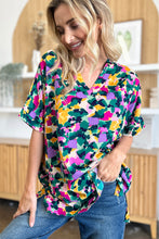 Load image into Gallery viewer, Double Take Full Size Printed V-Neck Short Sleeve Side Slit Top
