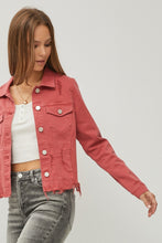 Load image into Gallery viewer, RISEN Raw Hem Button Up Cropped Denim Jacket
