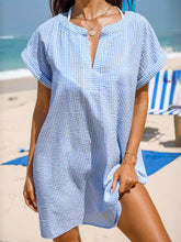 Load image into Gallery viewer, Striped Notched Short Sleeve Mini Dress
