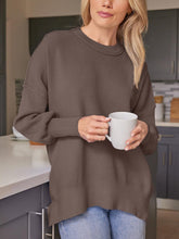 Load image into Gallery viewer, Slit Round Neck Dropped Shoulder Sweater
