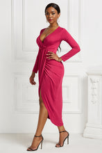 Load image into Gallery viewer, High-low Ruched Surplice Long Sleeve Dress
