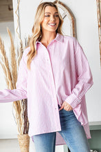 Load image into Gallery viewer, First Love Full Size Striped Button Down High-Low Hem Shirt
