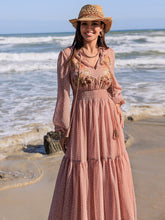 Load image into Gallery viewer, Embroidered Polka Dot Tie Neck Long Sleeve Midi Dress
