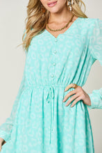 Load image into Gallery viewer, Double Take Full Size Printed Ruched V-Neck Long Sleeve Dress
