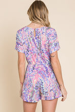 Load image into Gallery viewer, BOMBOM Print Short Sleeve Romper with Pockets
