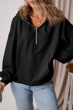 Load image into Gallery viewer, Pocketed Half Zip Dropped Shoulder Hoodie
