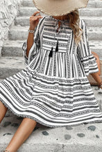 Load image into Gallery viewer, Printed Tie Neck Three-Quarter Sleeve Mini Dress
