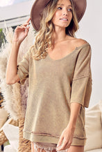 Load image into Gallery viewer, BiBi Washed Notched Short Sleeve Top
