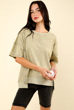 Load image into Gallery viewer, VERY J Round Neck Exposed Seam Slit T-Shirt
