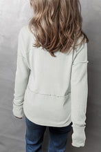 Load image into Gallery viewer, Waffle-Knit Exposed Seam Notched Long Sleeve Top
