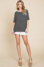 Load image into Gallery viewer, BOMBOM Striped Round Neck T-Shirt
